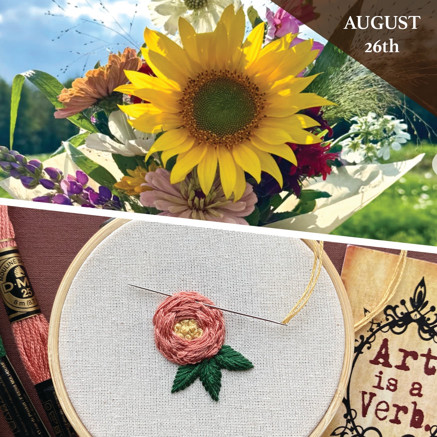Bouquet-Making + Beginner Floral Embroidery Collaboration Workshop - August 26th - Fern's Flowers Garden (EDMONTON, AB)
