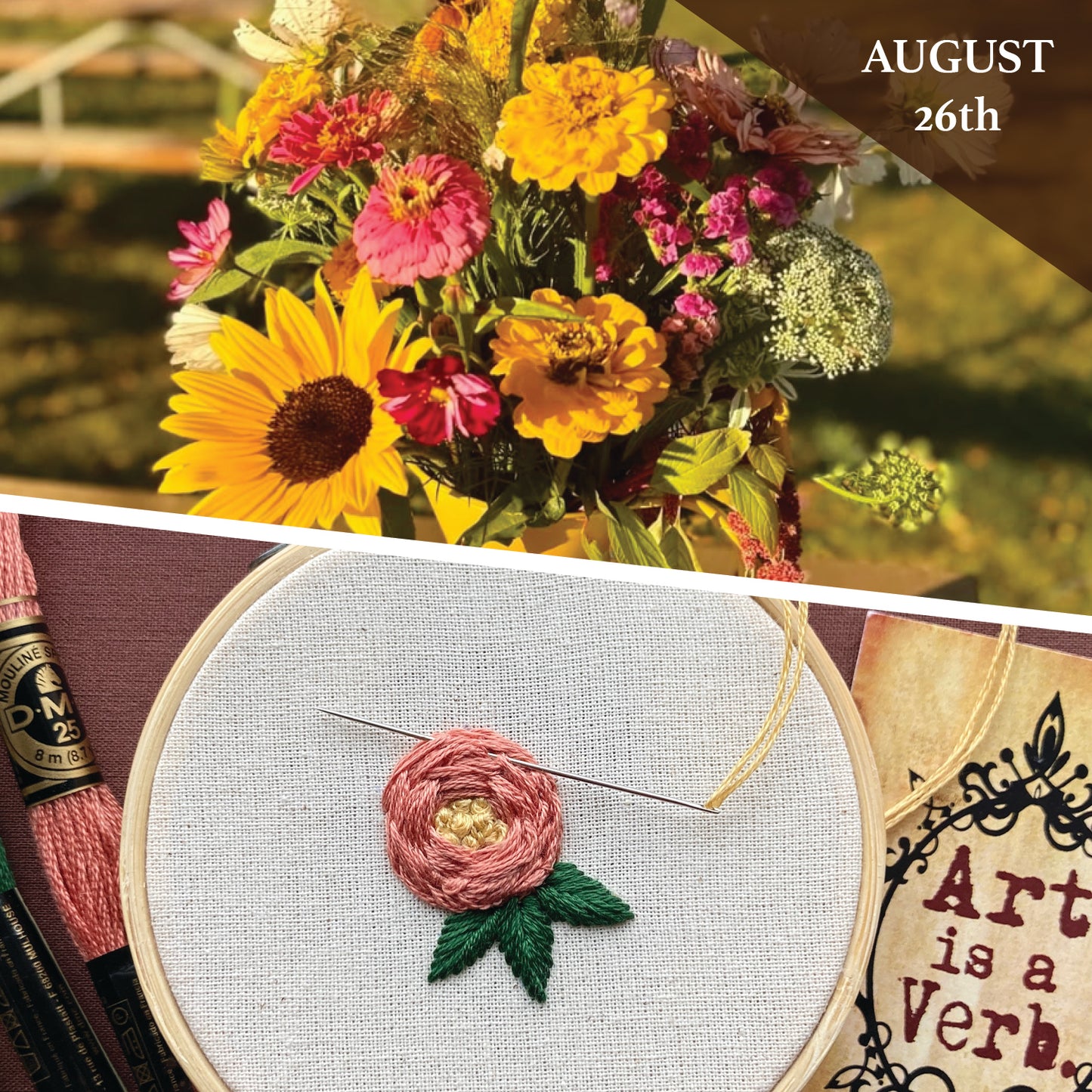 Bouquet-Making + Beginner Floral Embroidery Collaboration Workshop - August 26th - Fern's Flowers Garden (EDMONTON, AB)
